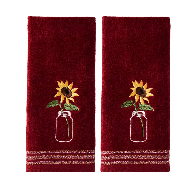 SKL Home by Saturday Knight Ltd. Sunflower In Jar 2 Pc Hand Towel Set, Wine - Image 1